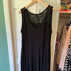 Womens black sleeveless midi dress with lace top